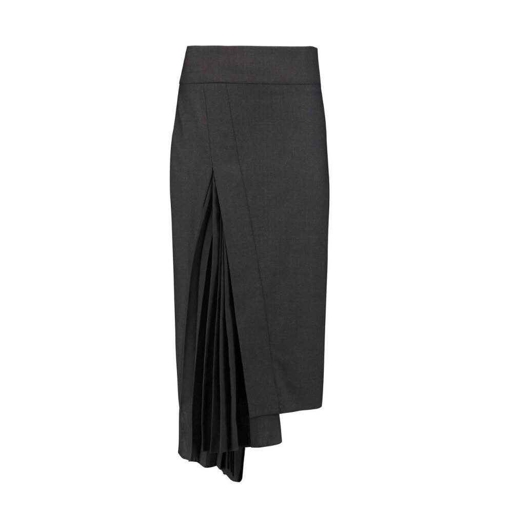 Brunello Cucinelli Plisse Trimmed Wool Blend Midi Skirt in Grey 6
